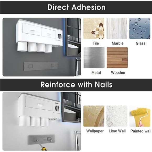 Toothbrush Holders for Bathrooms, 4 Cups Toothbrush Holder Wall Mounted - Picture 4 of 6